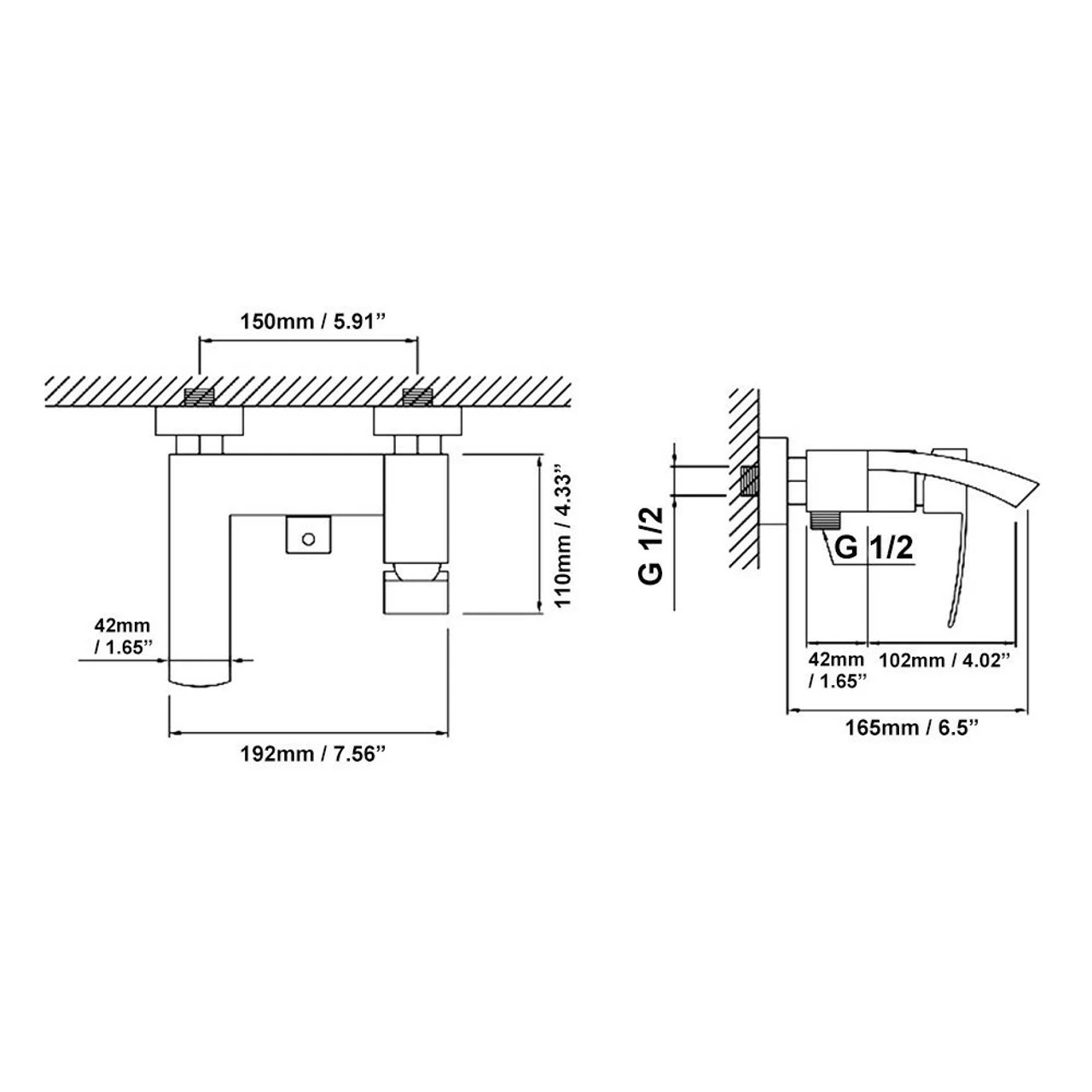 Royal Fall Wall Tub Faucet With Hand Shower Brushed Nickel 4 Royal Fall Wall Tub Faucet With Hand Shower Brushed Nickel - Image 2