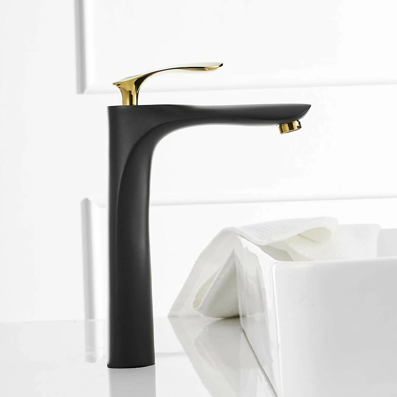 Royal LUXE Tall Single Handle Lav Faucet Black And Gold 4 Royal LUXE Tall Single Handle Lav Faucet Black And Gold - Image 2