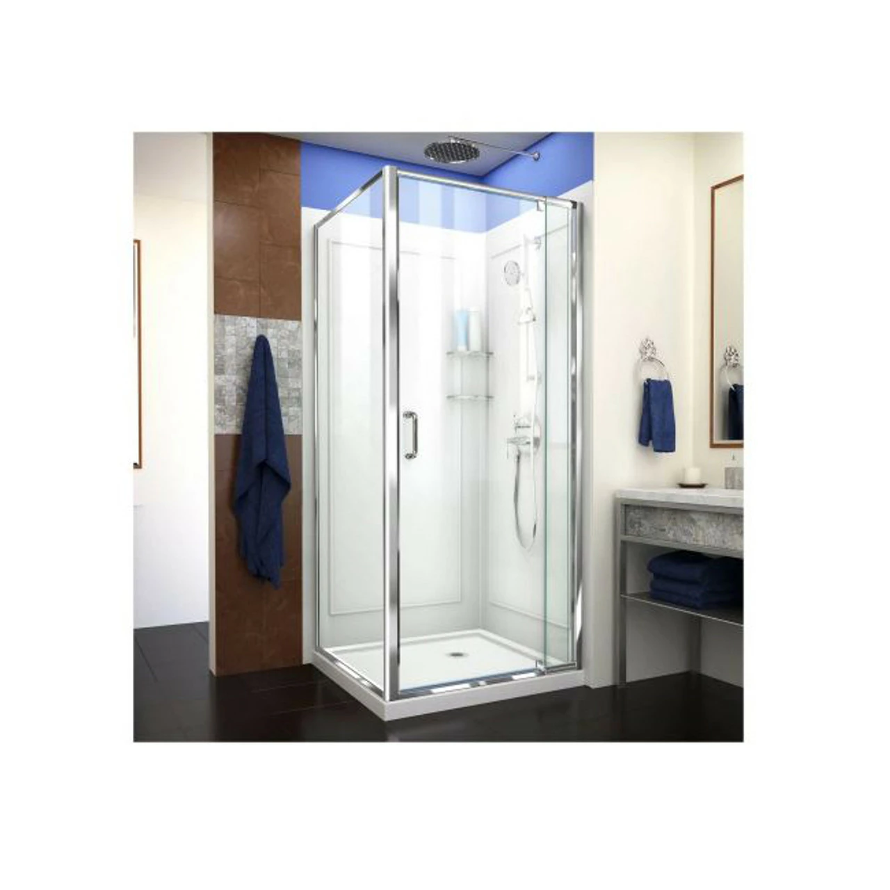 DreamLine 74-3/4" High X 32" Wide X 32" Deep Pivot Framed Shower Enclosure With Clear Glass, 32" Deep X 32" Wide Shower Base, And Return Panel 3 DreamLine 74-3/4" High X 32" Wide X 32" Deep Pivot Framed Shower Enclosure With Clear Glass, 32" Deep X 32" Wide Shower Base, And Return Panel