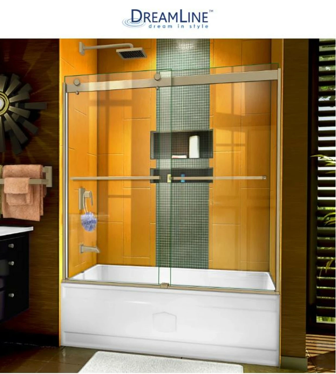 DreamLine Sapphire 56 - 60" W X 60" H Semi-Frameless Bypass Tub Door 3 DreamLine Sapphire 56 - 60" W X 60" H Semi-Frameless Bypass Tub Door