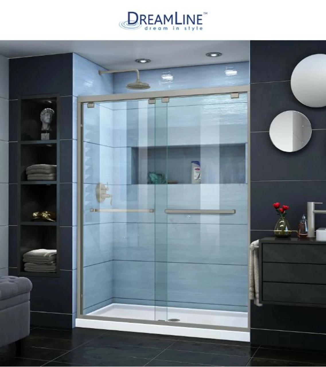 DreamLine Encore 56-60" W X 76" H Semi-Frameless Bypass Sliding Shower Door 3 DreamLine Encore 56-60" W X 76" H Semi-Frameless Bypass Sliding Shower Door