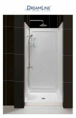 DreamLine SlimLine Shower Installation Package With 76-3/4" High X 36" Wide X 36" Deep Shower Walls And 36" By 36" Single Threshold Shower Base