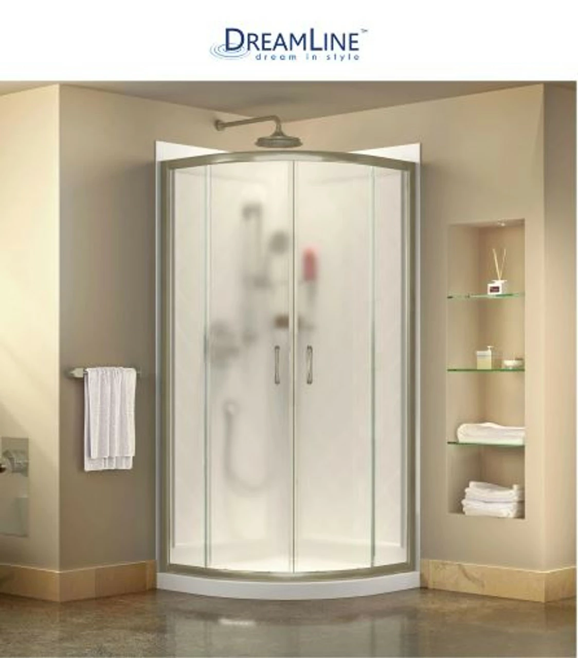 DreamLine Prime 33" Wide X 76 3/4" High Semi-Frameless Frosted Glass Sliding Shower Enclosure - Includes Shower Base 3 DreamLine Prime 33" Wide X 76 3/4" High Semi-Frameless Frosted Glass Sliding Shower Enclosure - Includes Shower Base