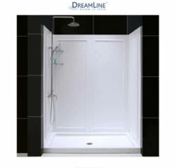 DreamLine SlimLine Shower Installation Package With 76-3/4" High X 60" Wide X 30" Deep Shower Walls And 30" By 60" Single Threshold Shower Base