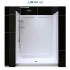 DreamLine SlimLine Shower Installation Package With 76-3/4" High X 60" Wide X 36" Deep Shower Walls And 36" By 60" Single Threshold Shower Base