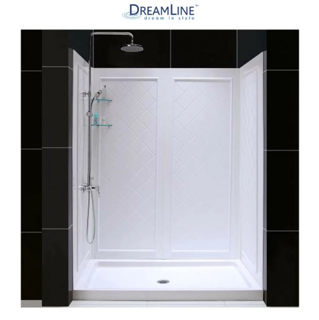 DreamLine SlimLine Shower Installation Package With 76-3/4" High X 60" Wide X 36" Deep Shower Walls And 36" By 60" Single Threshold Shower Base 3 DreamLine SlimLine Shower Installation Package With 76-3/4" High X 60" Wide X 36" Deep Shower Walls And 36" By 60" Single Threshold Shower Base