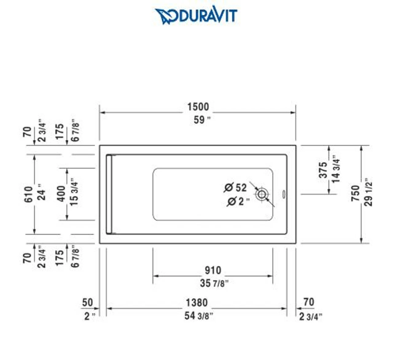 Duravit Starck 59" Drop In Acrylic Soaking Tub With Reversible Drain And Overflow 4 Duravit Starck 59" Drop In Acrylic Soaking Tub With Reversible Drain And Overflow - Image 2