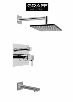 Graff Qubic Tre Pressure Balanced Tub And Shower System With Single Function Shower Head And Metal Lever Handle