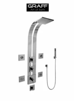 Graff Thermostatic Shower System With Metal Lever Handles, Rainshower Head, Hand Shower, Diverter And Bodysprays