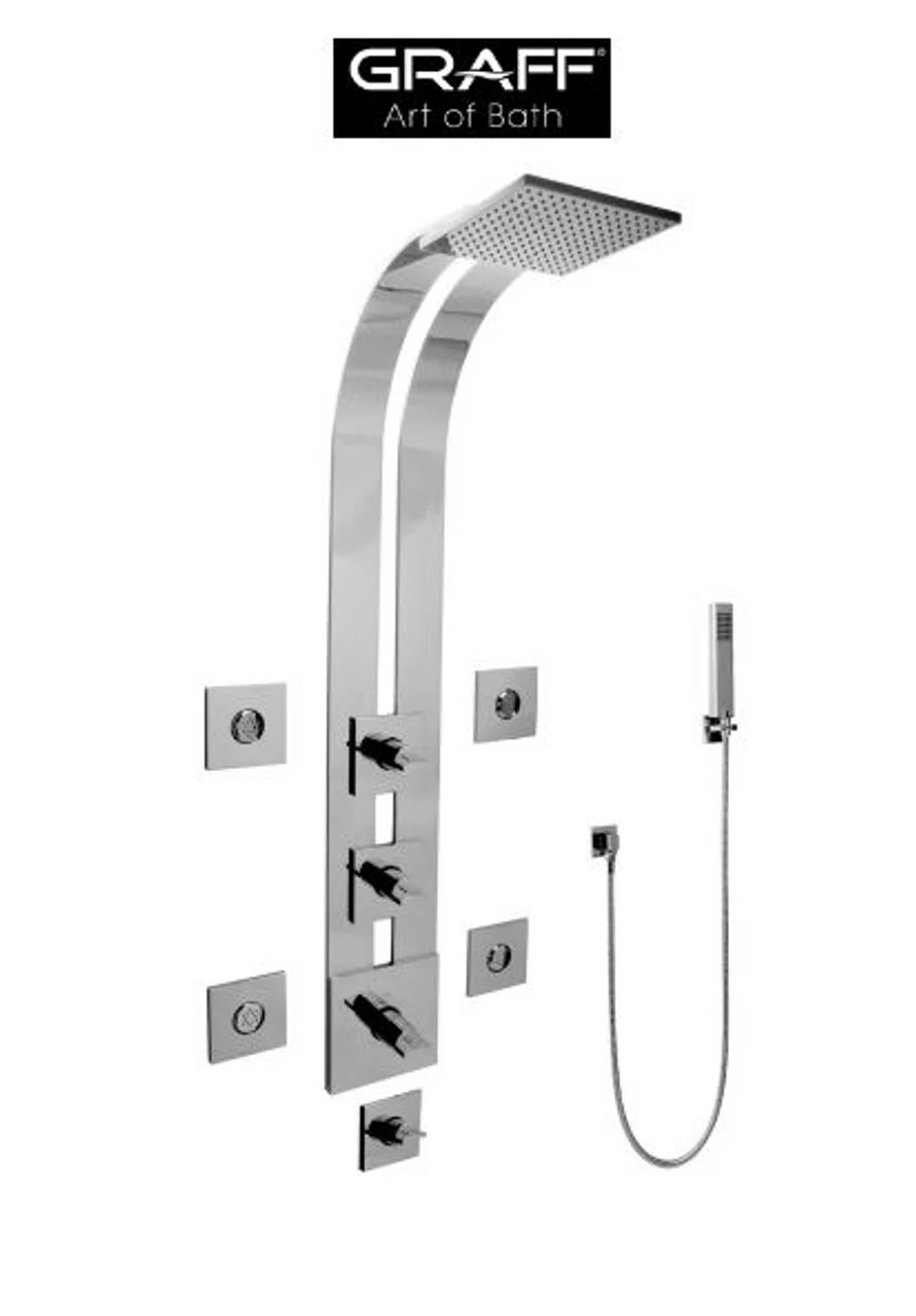 Graff Thermostatic Shower System With Metal Knob Handles, Rainshower Head, Hand Shower, Diverter And Bodysprays 3 Graff Thermostatic Shower System With Metal Knob Handles, Rainshower Head, Hand Shower, Diverter And Bodysprays