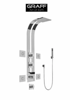 Graff Qubic Tre Thermostatic Shower System With Metal Lever Handles, Rainshower Head, Hand Shower, Diverter And Bodysprays