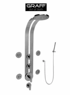 Graff Sento Round Thermostatic Ski Shower Set With Body Sprays & Handspray - Rough And Trim