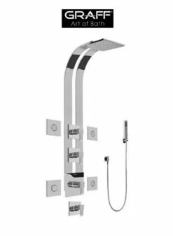 Graff Qubic Thermostatic Shower System Trim With Metal Lever Handles, Rainshower Head, Hand Shower, Diverter And Bodysprays