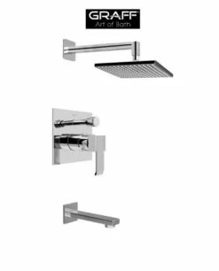 Graff Qubic Pressure Balanced Tub And Shower System With Single Function Shower Head And Metal Lever Handle