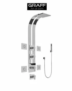 Graff Qubic Thermostatic Shower System With Metal Lever Handles, Rainshower Head, Hand Shower, Diverter And Bodysprays