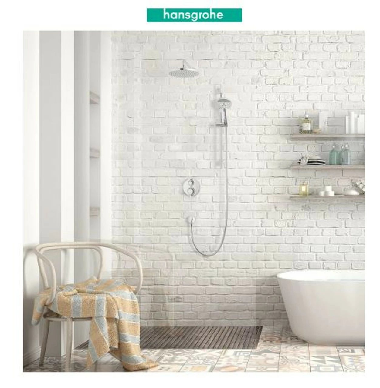 Hansgrohe Raindance S Thermostatic Shower System With Shower Head, Hand Shower, Shower Arm, Hose, And Valve Trim 7 Hansgrohe Raindance S Thermostatic Shower System With Shower Head, Hand Shower, Shower Arm, Hose, And Valve Trim - Image 5