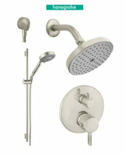 Hansgrohe S Thermostatic Shower System With Volume Control & Diverter Trim, 24" Wall Bar, Shower Arm, Shower Head And Multi Function Hand Shower, Less Valve