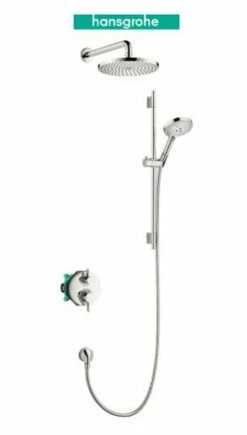 Hansgrohe Raindance S Thermostatic Shower System With Shower Head, Hand Shower, Shower Arm, Hose, And Valve Trim