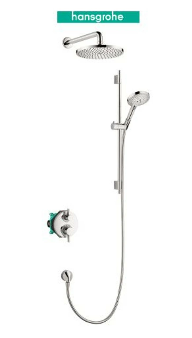 Hansgrohe Raindance S Thermostatic Shower System With Shower Head, Hand Shower, Shower Arm, Hose, And Valve Trim 3 Hansgrohe Raindance S Thermostatic Shower System With Shower Head, Hand Shower, Shower Arm, Hose, And Valve Trim