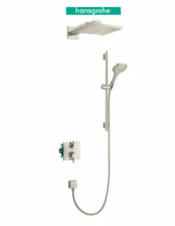 Hansgrohe Raindance E Thermostatic Shower System With Shower Head, Hand Shower, Shower Arm, Hose, And Valve Trim
