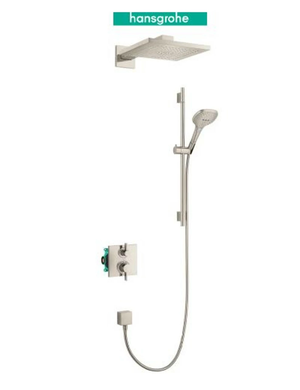 Hansgrohe Raindance E Thermostatic Shower System With Shower Head, Hand Shower, Shower Arm, Hose, And Valve Trim 3 Hansgrohe Raindance E Thermostatic Shower System With Shower Head, Hand Shower, Shower Arm, Hose, And Valve Trim