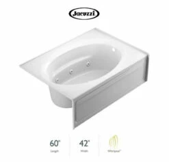 Jacuzzi 60" X 42" Signature Three Wall Alcove Whirlpool Bathtub With 6 Jets, Air Controls, Tiling Flange, Skirt, Right Drain, And Left Pump