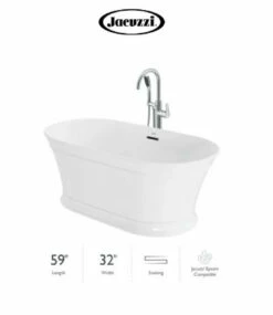 Jacuzzi Lyndsay 59" Free Standing Acrylic Soaking Tub With NW50827 Tub Filler Faucet, Center Drain, Drain Assembly And Overflow