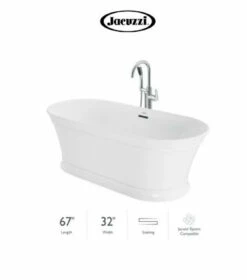 Jacuzzi Lyndsay 67" Free Standing Acrylic Soaking Tub With NW50827 Tub Filler Faucet, Center Drain, Drain Assembly And Overflow