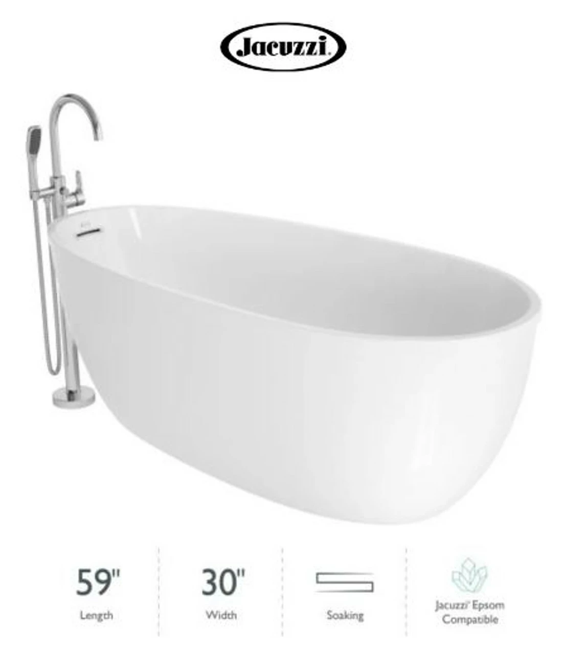 Jacuzzi Signature 60" Free Standing Acrylic Soaking Tub With Chrome Free Standing Tub Filler And Handshower, Reversible Drain, Drain Assembly And Overflow 3 Jacuzzi Signature 60" Free Standing Acrylic Soaking Tub With Chrome Free Standing Tub Filler And Handshower, Reversible Drain, Drain Assembly And Overflow