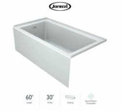 Jacuzzi Linea 60" X 30" Acrylic Soaking Bathtub For Three Wall Alcove Installation With Left Drain