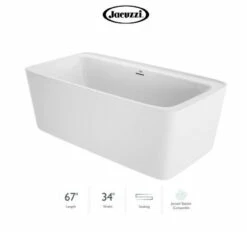 Jacuzzi Adatto 67" Free Standing Acrylic Soaking Tub With Center Drain, Pop-Up Drain Assembly And Overflow