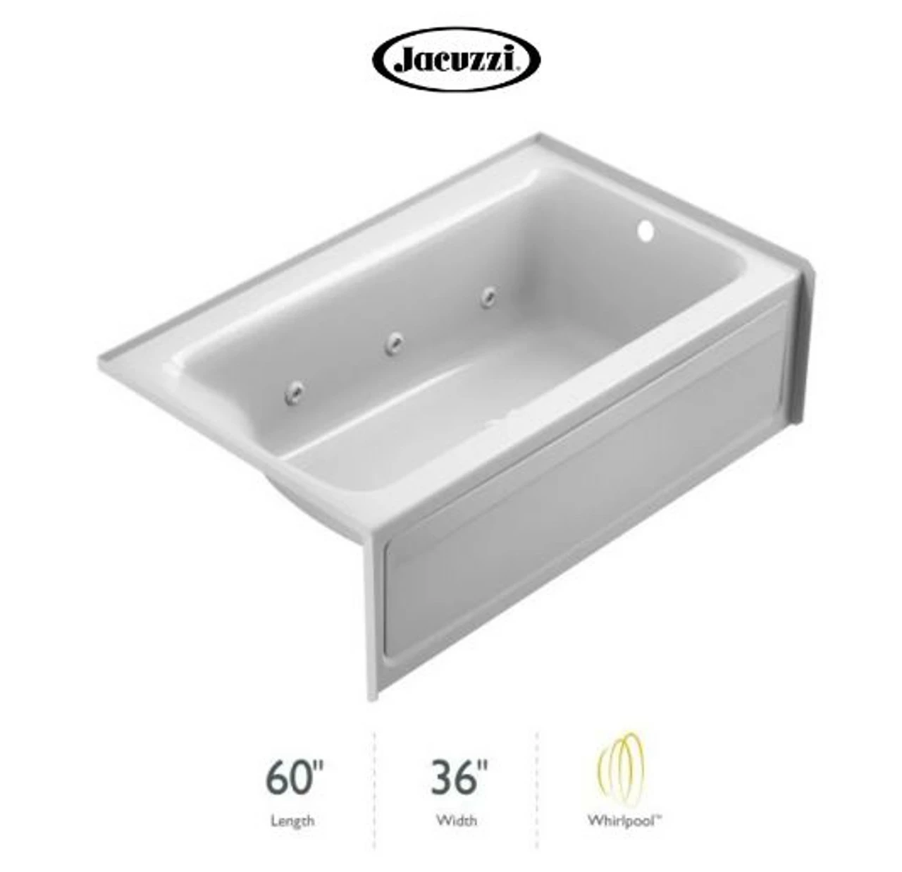 Jacuzzi Signature 59.88" Whirlpool Alcove Bathtub With Right Drain And Push Button Controls 3 Jacuzzi Signature 59.88" Whirlpool Alcove Bathtub With Right Drain And Push Button Controls