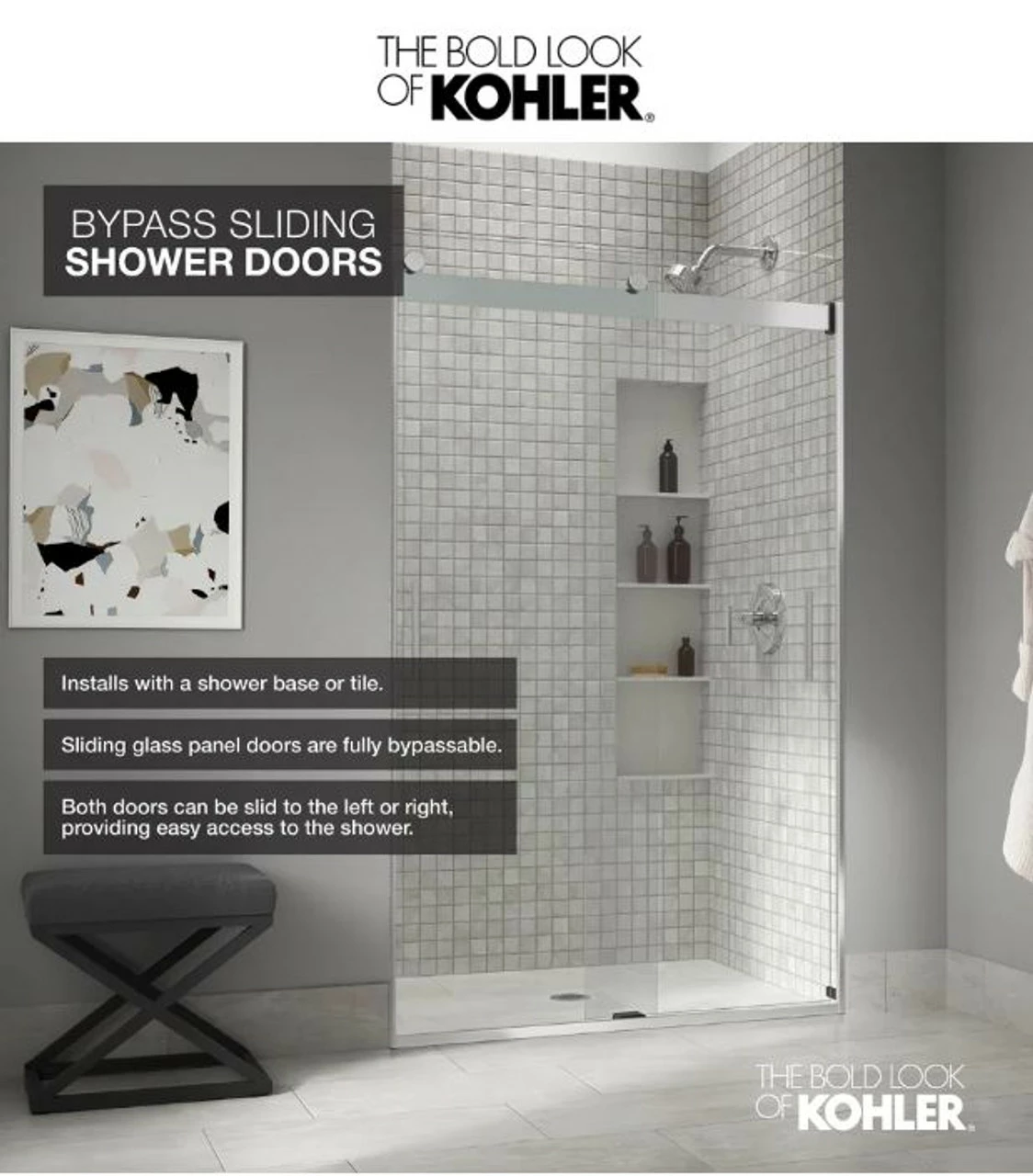 Kohler Levity 74" High X 47-5/8" Wide Bypass Frameless Shower Door With Clear Glass 7 Kohler Levity 74" High X 47-5/8" Wide Bypass Frameless Shower Door With Clear Glass - Image 5