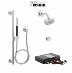Kohler DTV Thermostatic Shower System With Shower Head, Shower Arm, Hand Shower, Hose, Slide Bar, Valve Trim, And Rough-In Valve