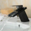 Square Single Hole Waterfall Faucet Oil Robbed Bronze -AMERICANBATH Sales Oil rubbed Bronze Waterfall Modern Bathroom Sink Faucet Volvey Black waterfall basin mixer black glass water 67574 06362.1552188899