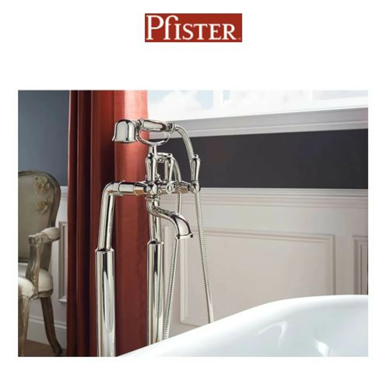 Pfister Freestanding Floor Mounted Tub Filler With Metal Lever Handles - Includes Personal Hand Shower 6 Pfister Freestanding Floor Mounted Tub Filler With Metal Lever Handles - Includes Personal Hand Shower - Image 4
