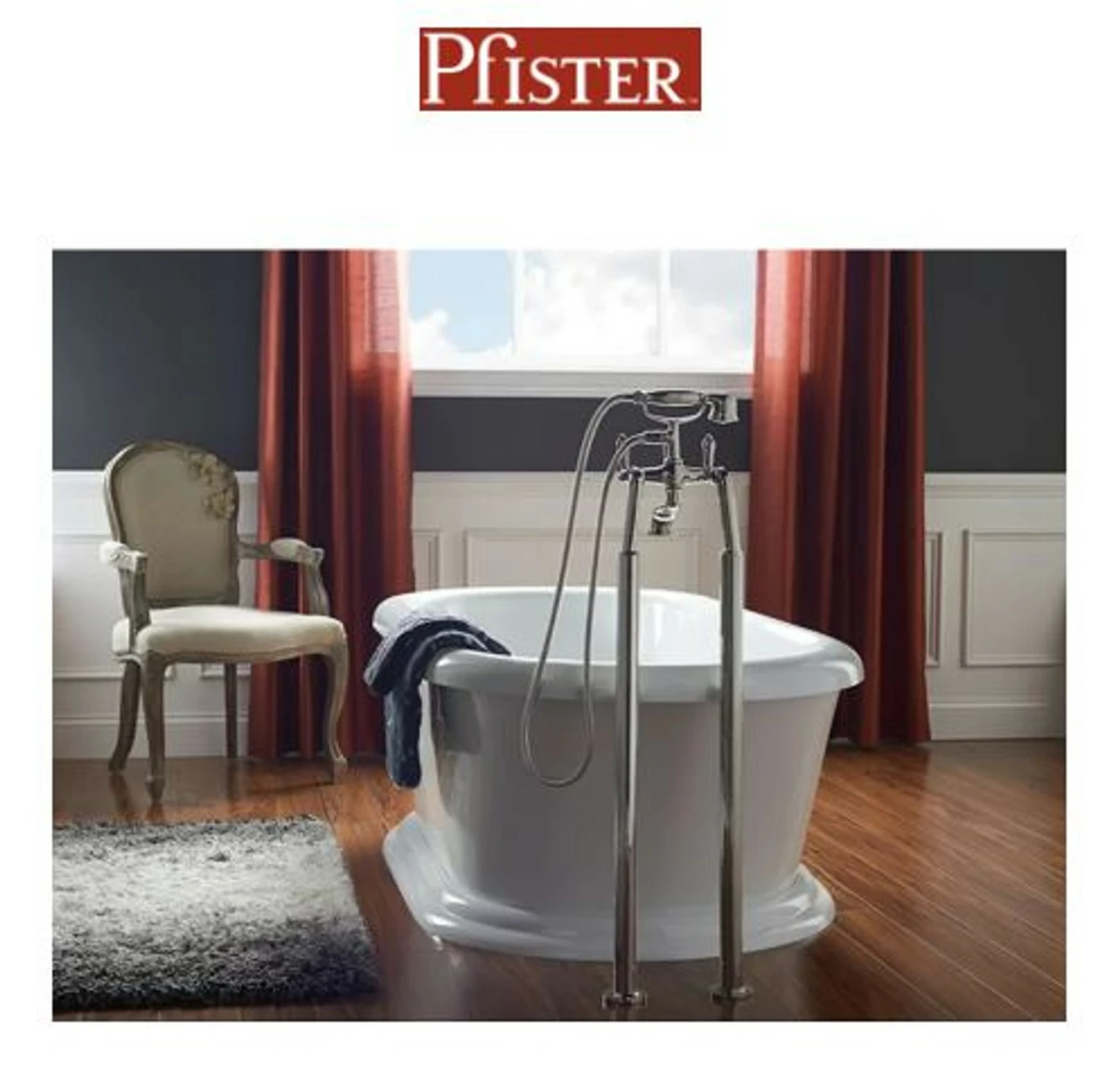 Pfister Freestanding Floor Mounted Tub Filler With Metal Lever Handles - Includes Personal Hand Shower 7 Pfister Freestanding Floor Mounted Tub Filler With Metal Lever Handles - Includes Personal Hand Shower - Image 5