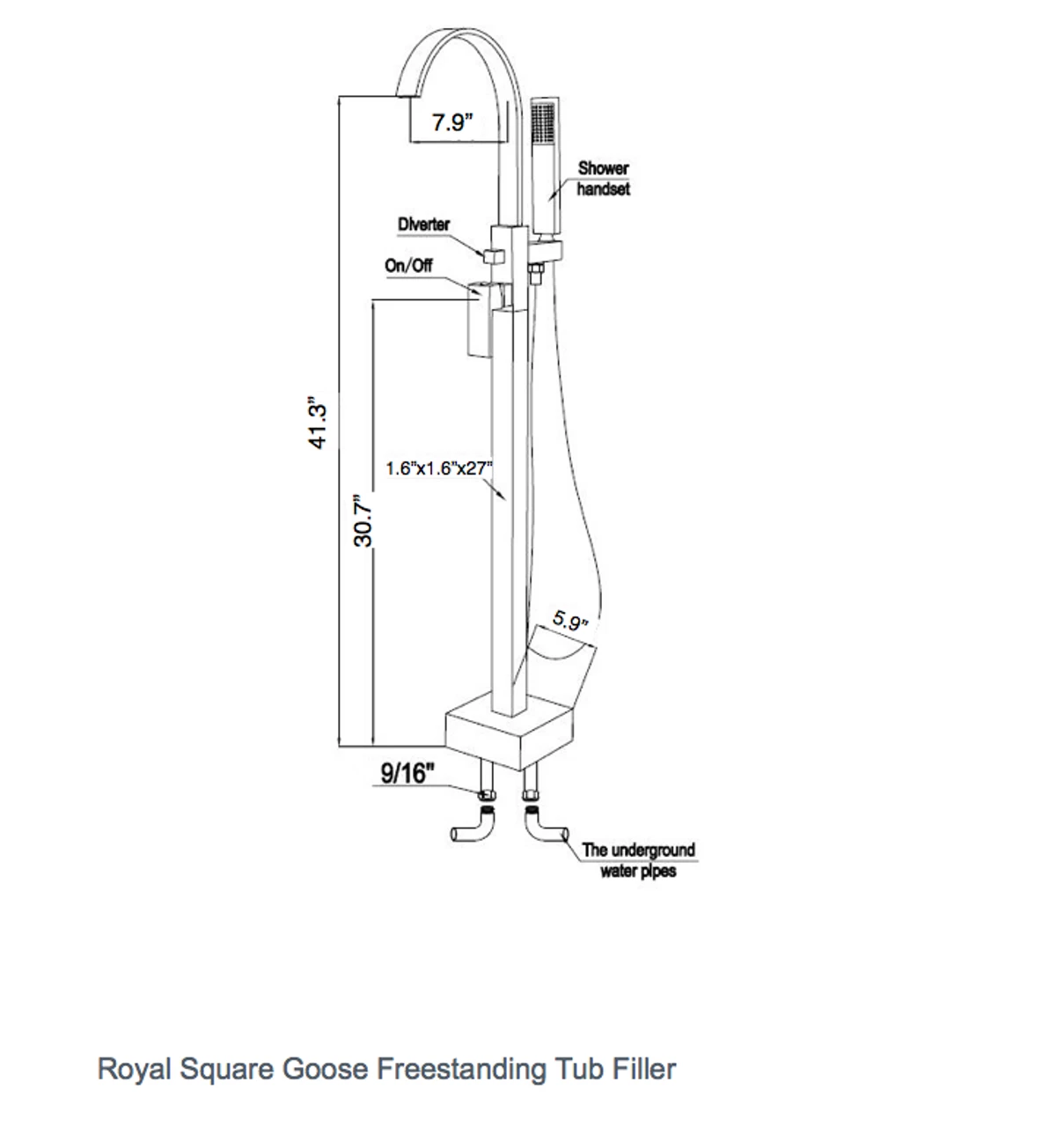 Royal Square Goose Freestanding Tub Filler Brushed Nickel 5 Royal Square Goose Freestanding Tub Filler Brushed Nickel - Image 3