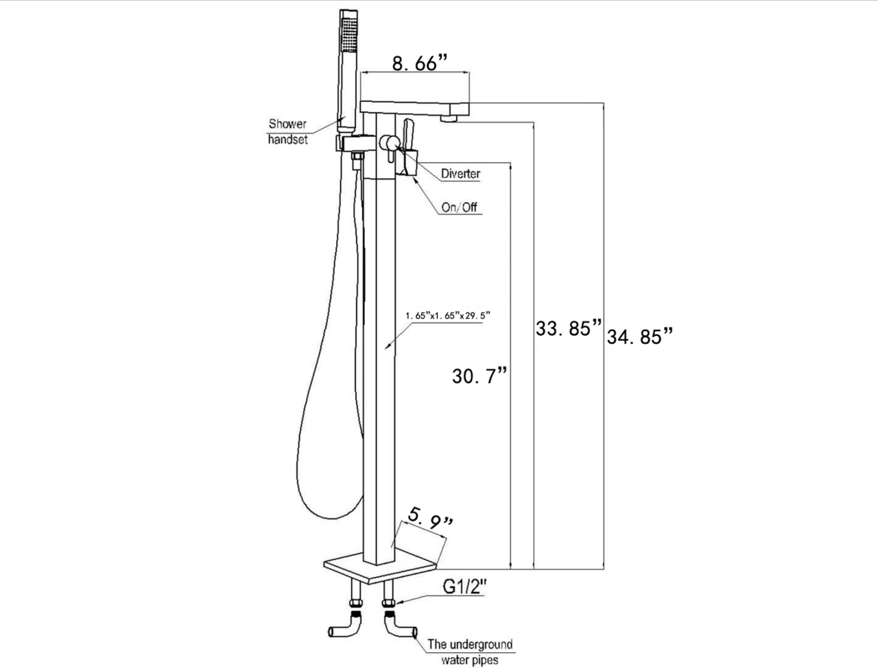 Royal Lux Square Freestanding Tub Faucet Nickel 4 Royal Lux Square Freestanding Tub Faucet Nickel - Image 2