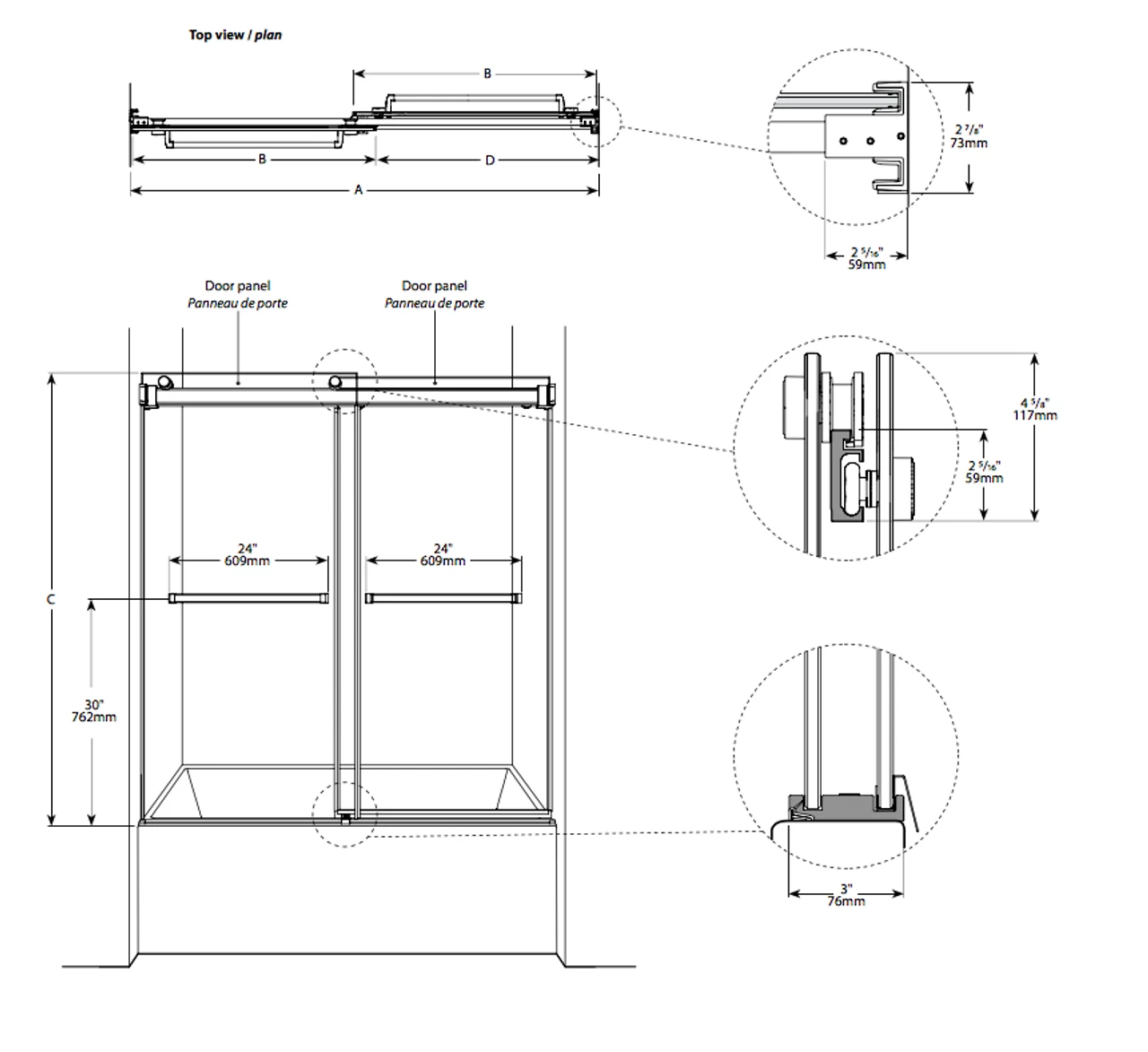 Fleurco | Gemini 60 Tub Bypass, Frameless Sliding Doors Matte Black 4 Fleurco | Gemini 60 Tub Bypass, Frameless Sliding Doors Matte Black - Image 2