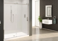 Fleurco NH148-11-40-75 Horizon Sliding Door And Fixed Panel With Width: 48" And Height: 75" And Finish: Bright Chrome