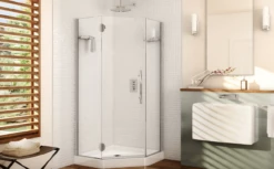 Fleurco PMXNA36-11-40-79 Platinum Neo 32 5/8" - 38 7/8" Frameless Neo-Angle Pivot Door Shower Door With Glass-to-Glass Hinges With Dimensions: W 32 5/8" To 33 1/8" And Hardware Finish: Chrome