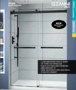 Fleurco NP148-33-40 Gemini Plus Frameless Bypass 48 Sliding Shower Doors With Hardware Finish: Matte Black And Glass Type: Clear Glass And Microtek Glass Protection: 2 Panels