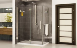 Fleurco | Lexus 32" -2 Sided Door And Fixed Panel With Return Panel. 3/8" (10 Mm) Tempered Clear Glass