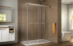 Fleurco | Gemini 48 Plus 2 Sided Frameless Sliding Doors With Return Panel Chrome