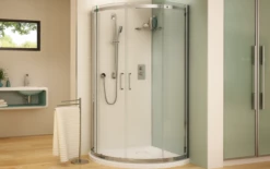 Fleurco | Apollo Arc 32"W X 75" H Semi-Frameless Curved Sliding Doors Brushed Nickel