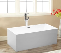Jensen Freestanding White Acrylic Bathtub Modern Stand Alone Soaking Tub With UPC Certified Slotted Overflow And Pop-up Drain (67" X 32")