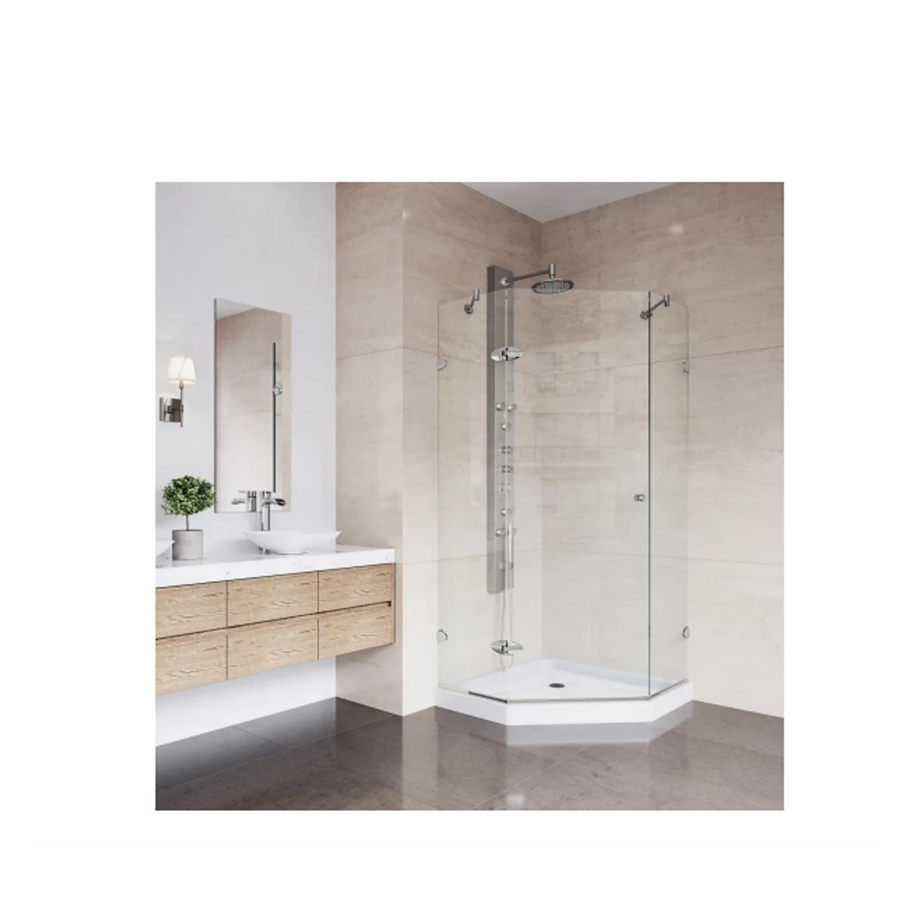 Vigo Verona 76-3/4" High X 42" Wide X 42-1/8" Deep Hinged Frameless Shower Enclosure With 3/8" Glass - Low Profile Shower Pan Included 4 Vigo Verona 76-3/4" High X 42" Wide X 42-1/8" Deep Hinged Frameless Shower Enclosure With 3/8" Glass - Low Profile Shower Pan Included - Image 2