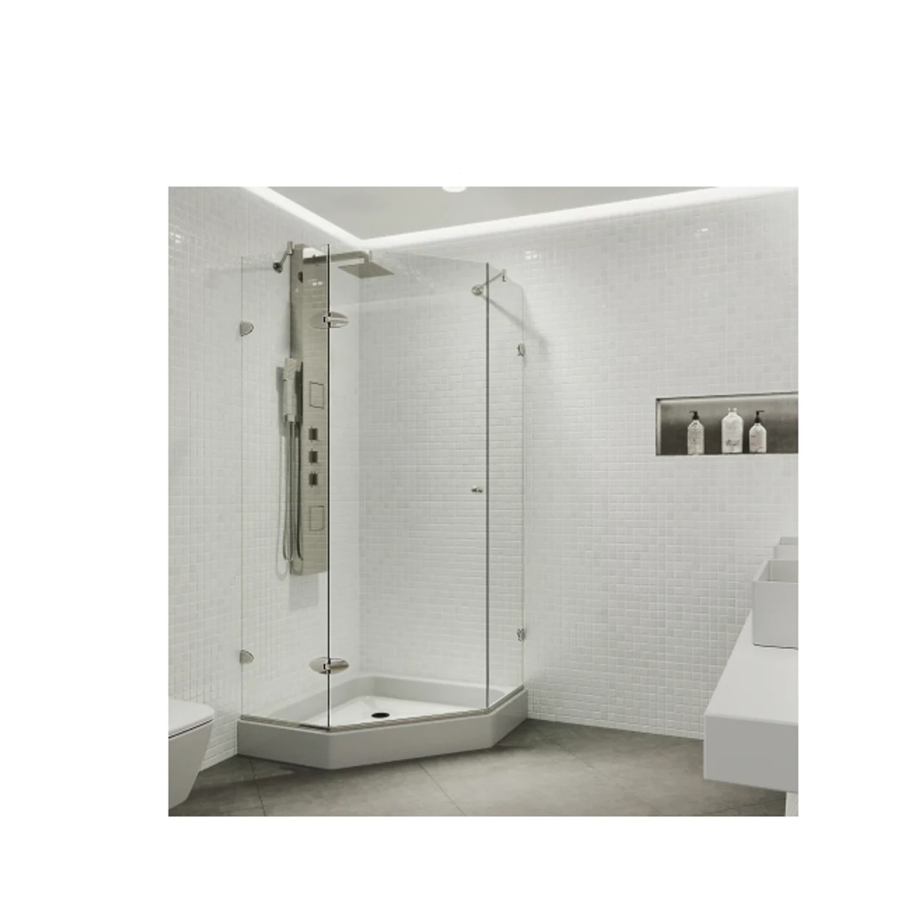 Vigo Verona 78-3/4" High X 42-1/8" Wide X 42-1/8" Deep Hinged Frameless Shower Enclosure With 3/8" Glass - Shower Pan Included 3 Vigo Verona 78-3/4" High X 42-1/8" Wide X 42-1/8" Deep Hinged Frameless Shower Enclosure With 3/8" Glass - Shower Pan Included