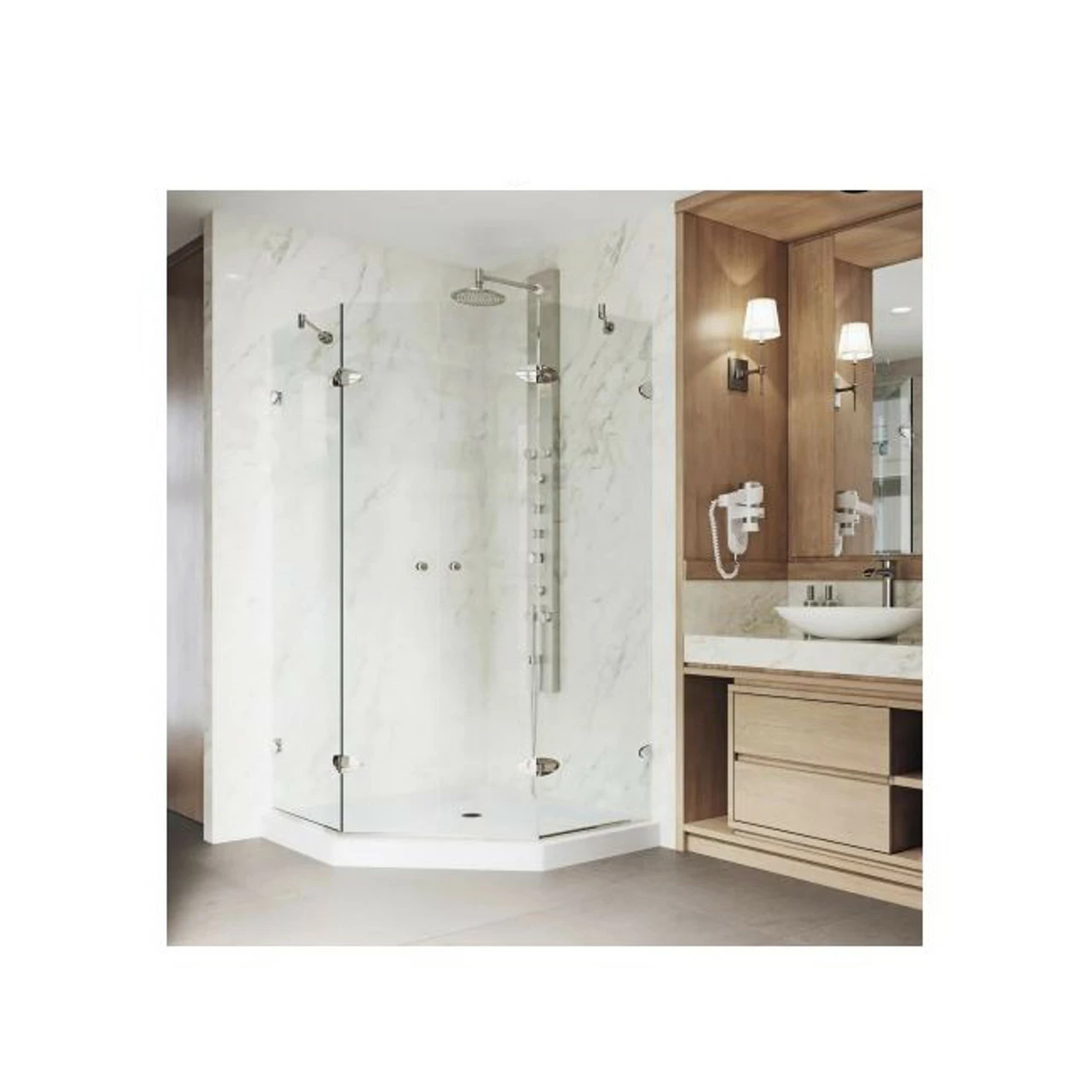 Vigo Gemini 76-3/4" High X 42" Wide X 42-1/8" Deep Hinged Frameless Shower Enclosure With 3/8" Glass - Low Profile Shower Pan Included 3 Vigo Gemini 76-3/4" High X 42" Wide X 42-1/8" Deep Hinged Frameless Shower Enclosure With 3/8" Glass - Low Profile Shower Pan Included